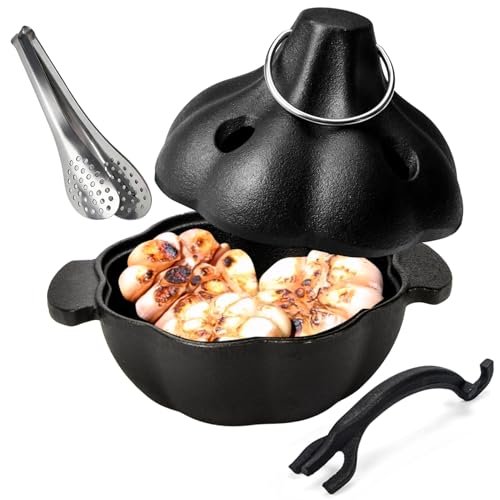 IPROUDER Cast Iron Garlic Roaster with Handle, for Oven or