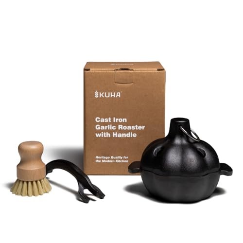 KUHA Cast Iron Garlic Roaster | Pre-Seasoned Small Cooker...
