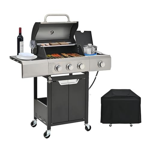 Endark 3-burner Propane Grill with a Side Burner and Cover