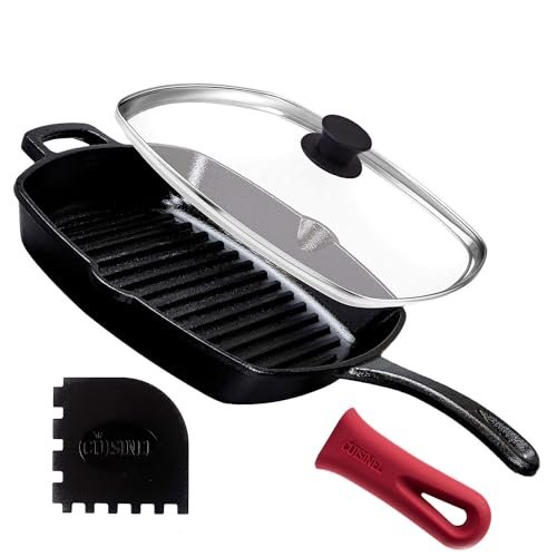 Cuisinel Cast Iron Square Grill Pan + Glass Lid +