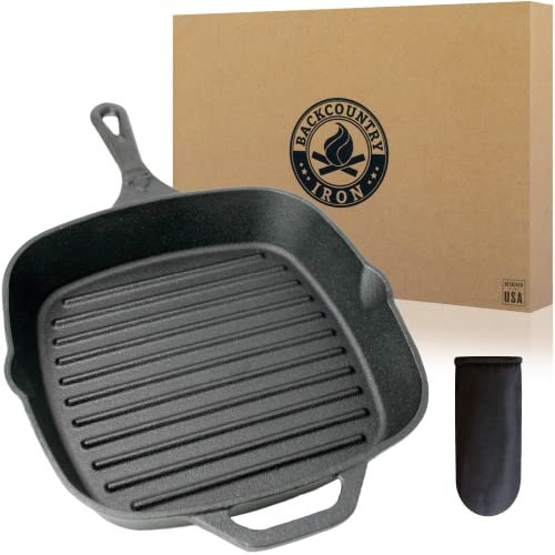 Backcountry Iron 12 Inch Square Grill Pan, Pre-Seasoned