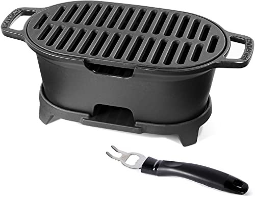 IronMaster Mini 100% Cast Iron Hibachi Grill, Portable for...