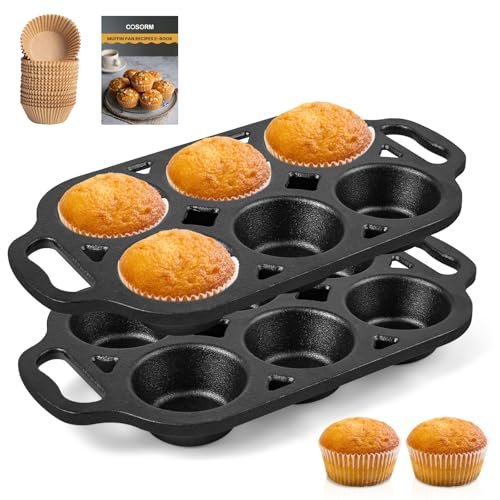 COSORM Pre-Seasoned Cast Iron Muffin Pan - 6 Cup Set