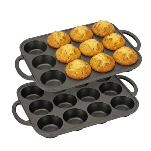 Flavehc 2pack Cast Iron Muffin Pans for Baking 12 Cupcakes