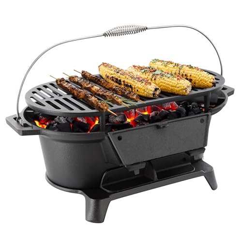 Megachef Oval Cast Iron Portable Hibachi Grill for Outdoor...