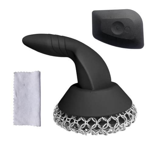 Cast Iron Scrubber with Pan Scraper & Towel for Grill