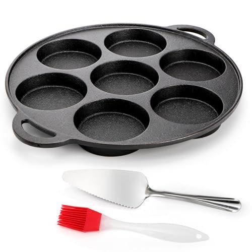 Hiceeden Cast Iron Muffin Pan, 7 Impressions with Handle and