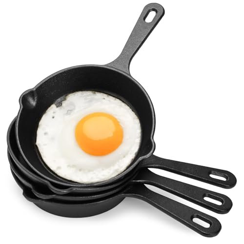 Hiceeden 4 Pack Small Cast Iron Skillet, Dual-Spout Frying...