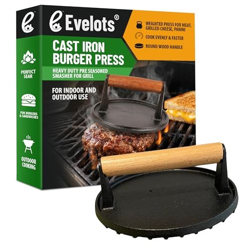 Evelots Cast Iron Burger Press - Heavy Duty Weighted Burger