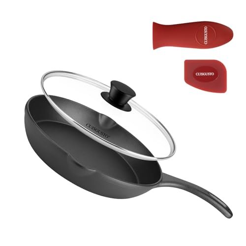 CUISGUSTO 6 Inch Cast Iron Skillet with Glass Lid and