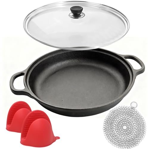 MXWLEIEL Cast Iron Skillet - Flat Bottomed with Lid