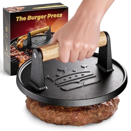Basinel Smash Burger Press 6.5”, Cast Iron Burger Patty...