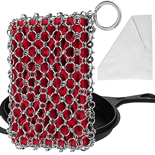 Herda 316L Cast Iron Scrubber Cleaner, Large Chain Mail...