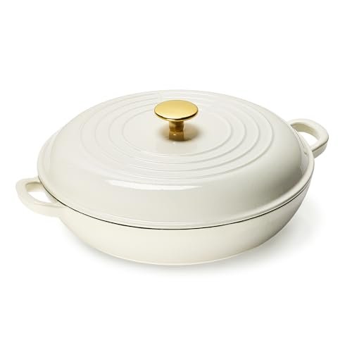 CAROTE 3.4QT Enameled Cast Iron Braiser Pan, Shallow Dutch...