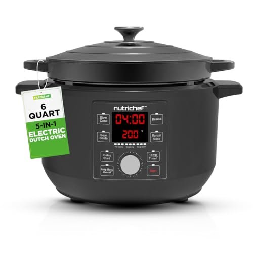 Nutrichef 6 Quart Electric Dutch Oven | Enameled Cast Iron