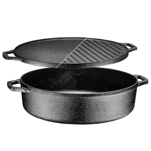 Bruntmor 6.8 Quart Cast Iron Skillet with Reversible Grill...