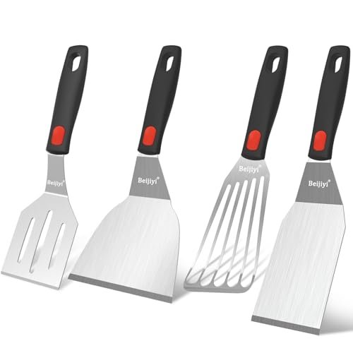 Beijiyi Stainless Steel Spatula Set, 4 Pack with Silicone...