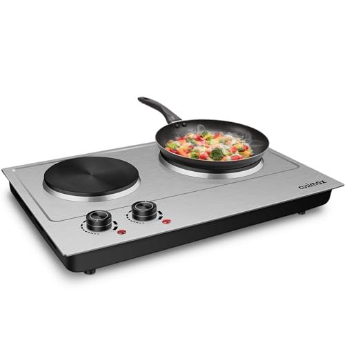 CUSIMAX 1800W Double Hot Plate, Stainless Steel Portable...