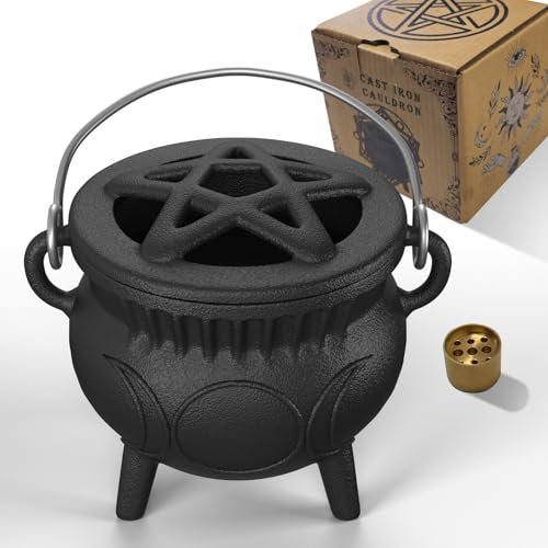 Aurionix Triple Moon Cast Iron Cauldron with Handle,...