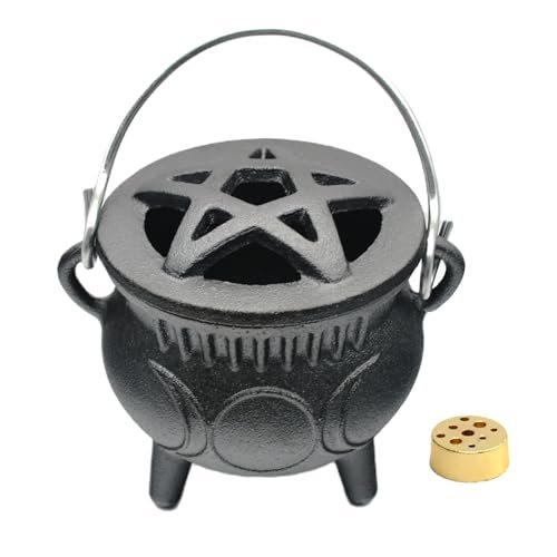 Cast Iron Cauldron with Lid & Handle, Small Triple Moon