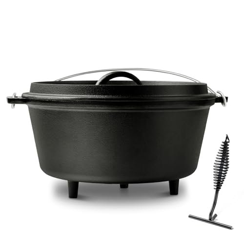 Blingco 8QT Pre-Seasoned Cast Iron Camp Dutch Oven with Lid