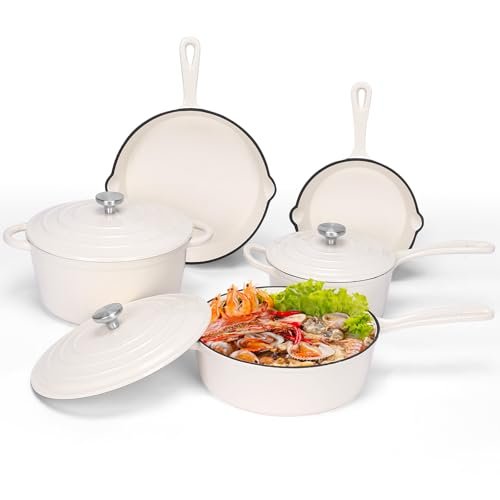 QuliMetal Nonstick Enameled Cast Iron Cookware Set, 5-Piece...