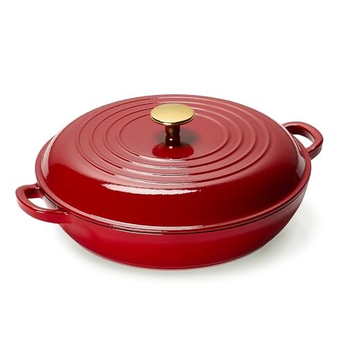 CAROTE 3.4QT Enameled Cast Iron Braiser Pan, Shallow Dutch...
