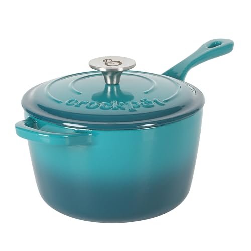 Crock-Pot 3-Quart Teal Ombre Enamel Cast Iron Saucepan with...