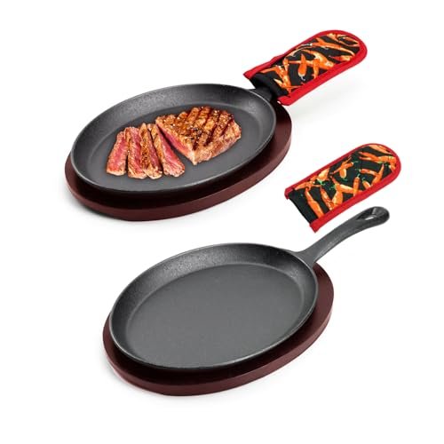 DVK Sizzling Plate with Wooden Base Fajita Skillet with...