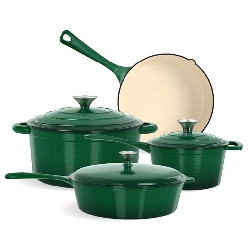Kitchen Academy 7Pcs Enameled Cast Iron Cookware Set,...