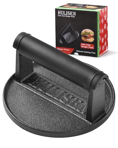 HULISEN Pre-Seasoned Cast Iron Burger Press, Heavy Duty...