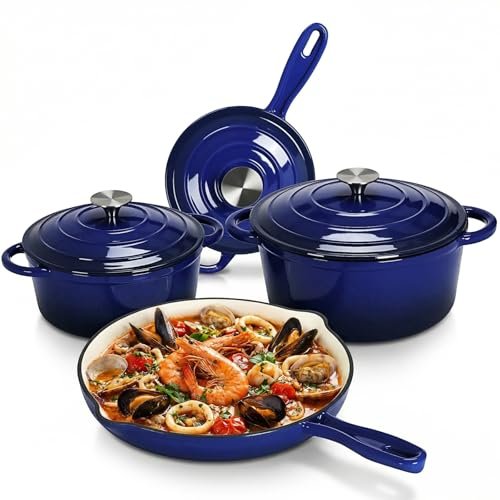 LIFERUN Nonstick Enameled Cast Iron Cookware Set, 7-Piece...