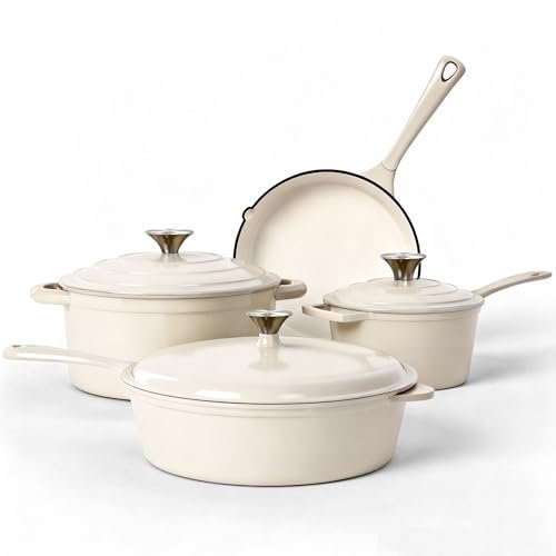 Kitchen Academy Enameled Cast Iron Cookware Sets – 7-Piece...