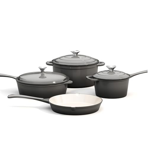 MAISON ARTS 7 Piece Enameled Cast Iron Cookware Set.