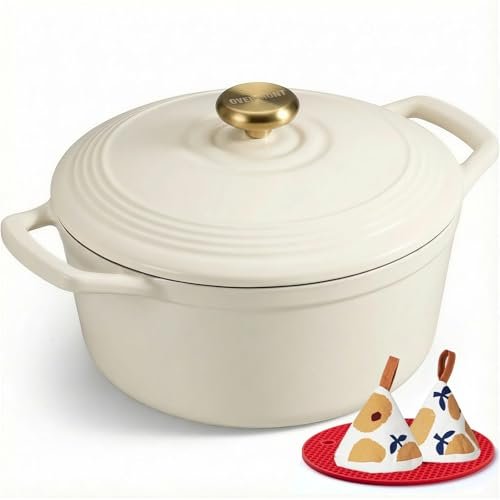 Overmont Enameled Cast Iron Dutch Oven - 5.5 Quart White