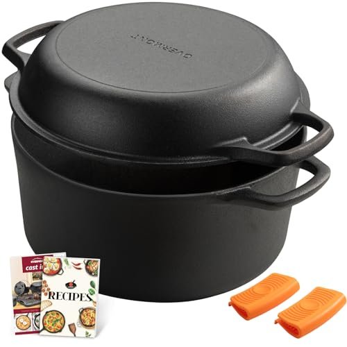 Overmont 2-in-1 Cast Iron Dutch Oven - 7QT Pre-Seasoned...