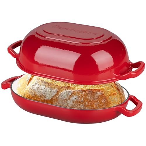 VORRINGARD Enameled Cast Iron Sourdough Bread Oven, 7QT Red...