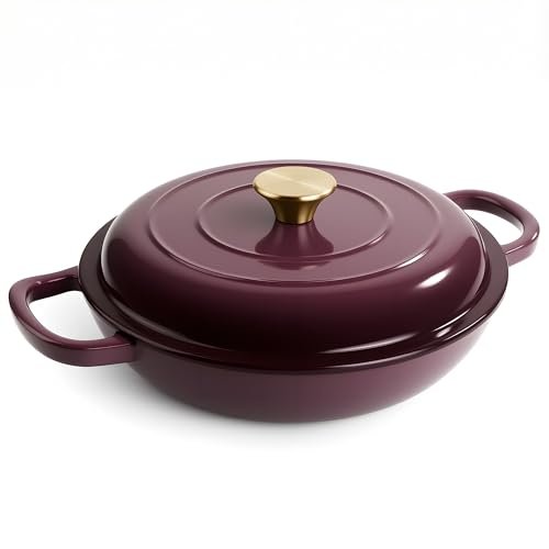 3 Quart Enameled Cast Iron Braiser, Non Stick Skillet