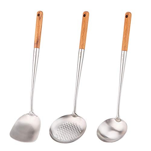 FJNATINH Wok Spatula and Ladle,Skimmer Ladle Tool Set in...