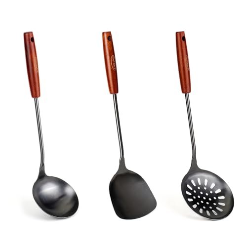 FJNATINH Wok Spatula and Ladle,Skimmer Ladle Tool Set