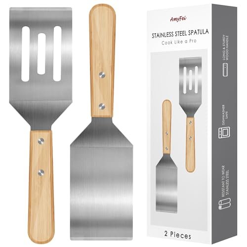 2 Pieces Stainless Steel Spatula Set,Metal Spatula for Cast...