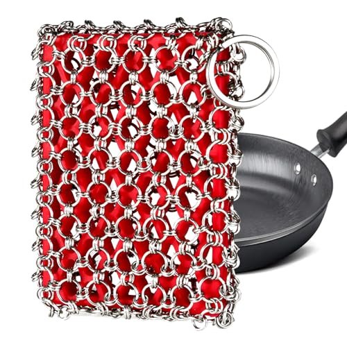 TEZZ Cast Iron Scrubber, Skillet Chainmail Scrubber for...