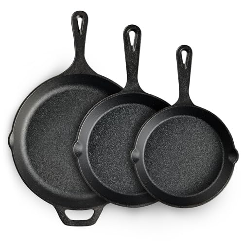 EWFEN Cast Iron Skillet 3-Piece Set, Heavy-Duty...