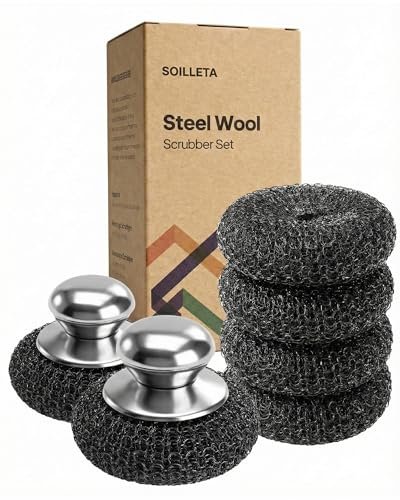 Soilleta 8 Pcs Steel Wool Scrubbers with Rust-Resistant...