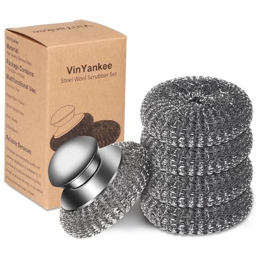 5Pcs Steel Wool Scrubber with Replacement Wire Sponge Pads...