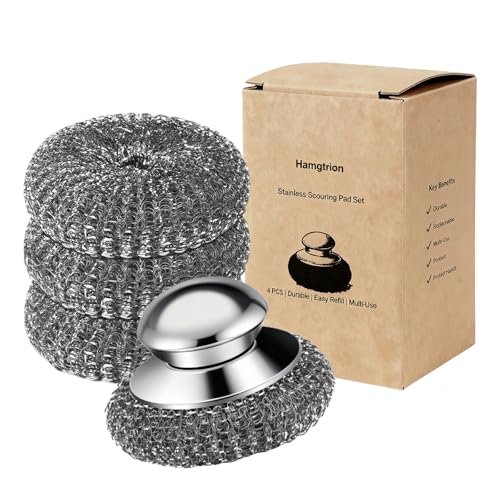 Steel Wool Scrubber, 4-Pack Stainless Steel Scrubber Pads...
