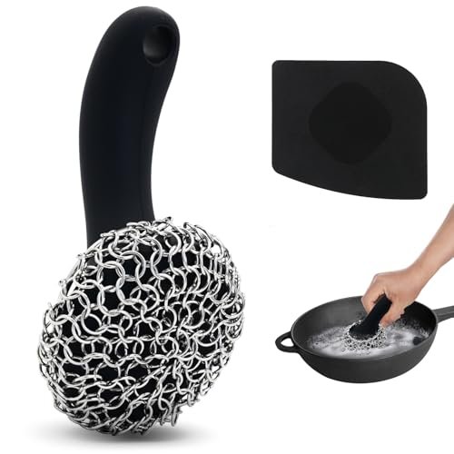 Cast Iron Scrubber with Long Handle | Dishwasher Safe...
