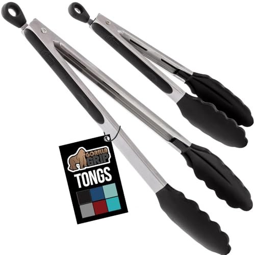GORILLA GRIP Stainless Steel Heat Resistant Kitchen Tongs,...