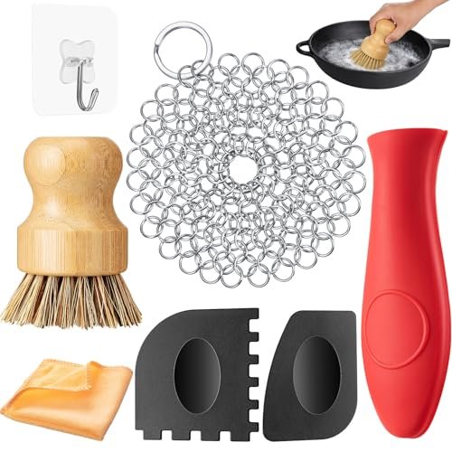 Patelai 7 Pieces Cast Iron Cleaner Set with Scrubber and