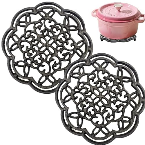 HningBuyox 2 Pack Cast Iron Trivet, Heavy Duty Rustproof Pot